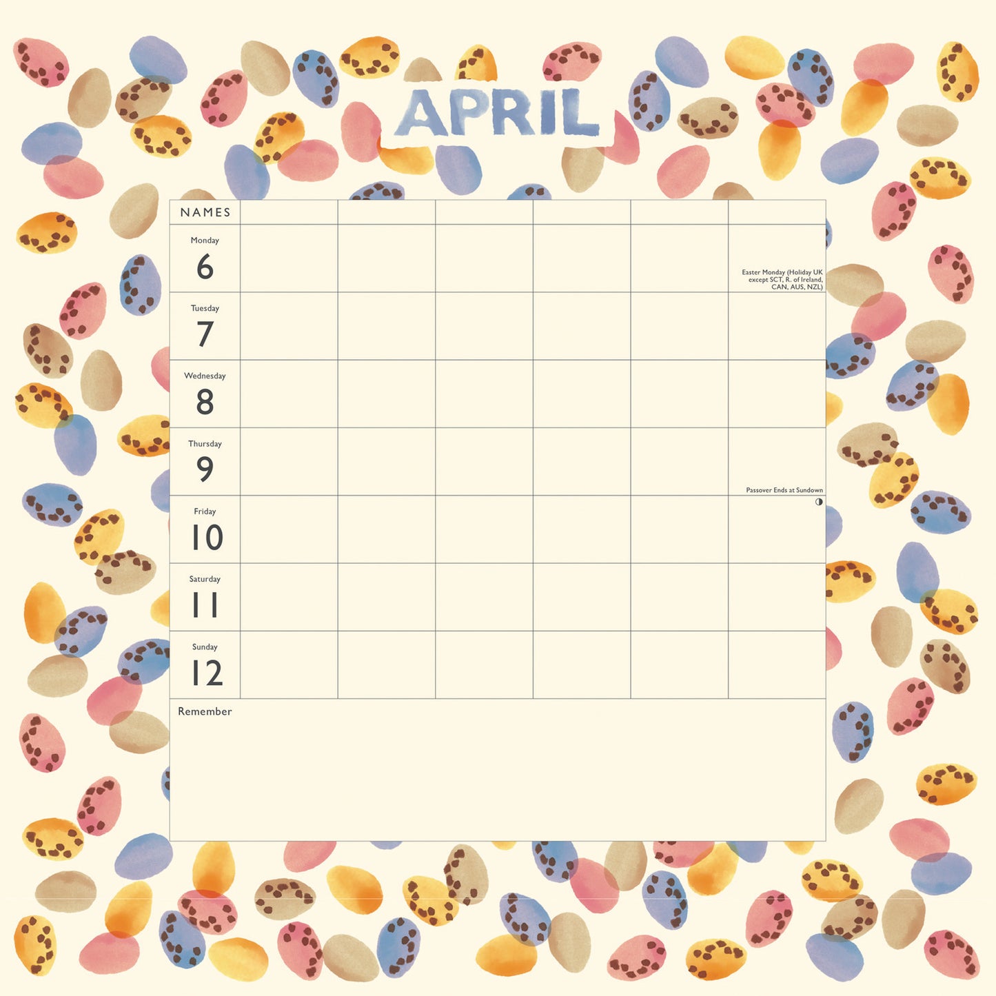 Emma Bridgewater Fruit and Flowers Tiles WTV Planner Wall Calendar 2026