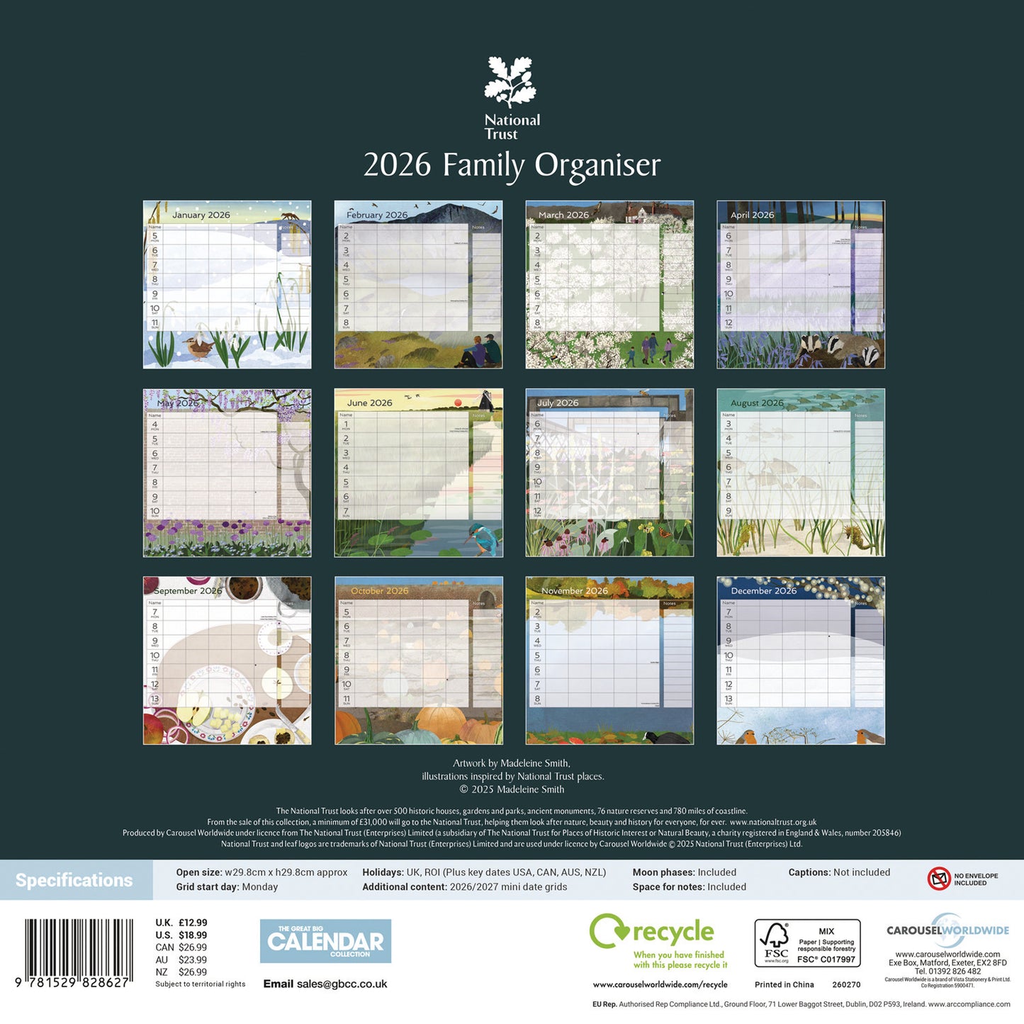 National Trust WTV Planner Wall Calendar 2026
