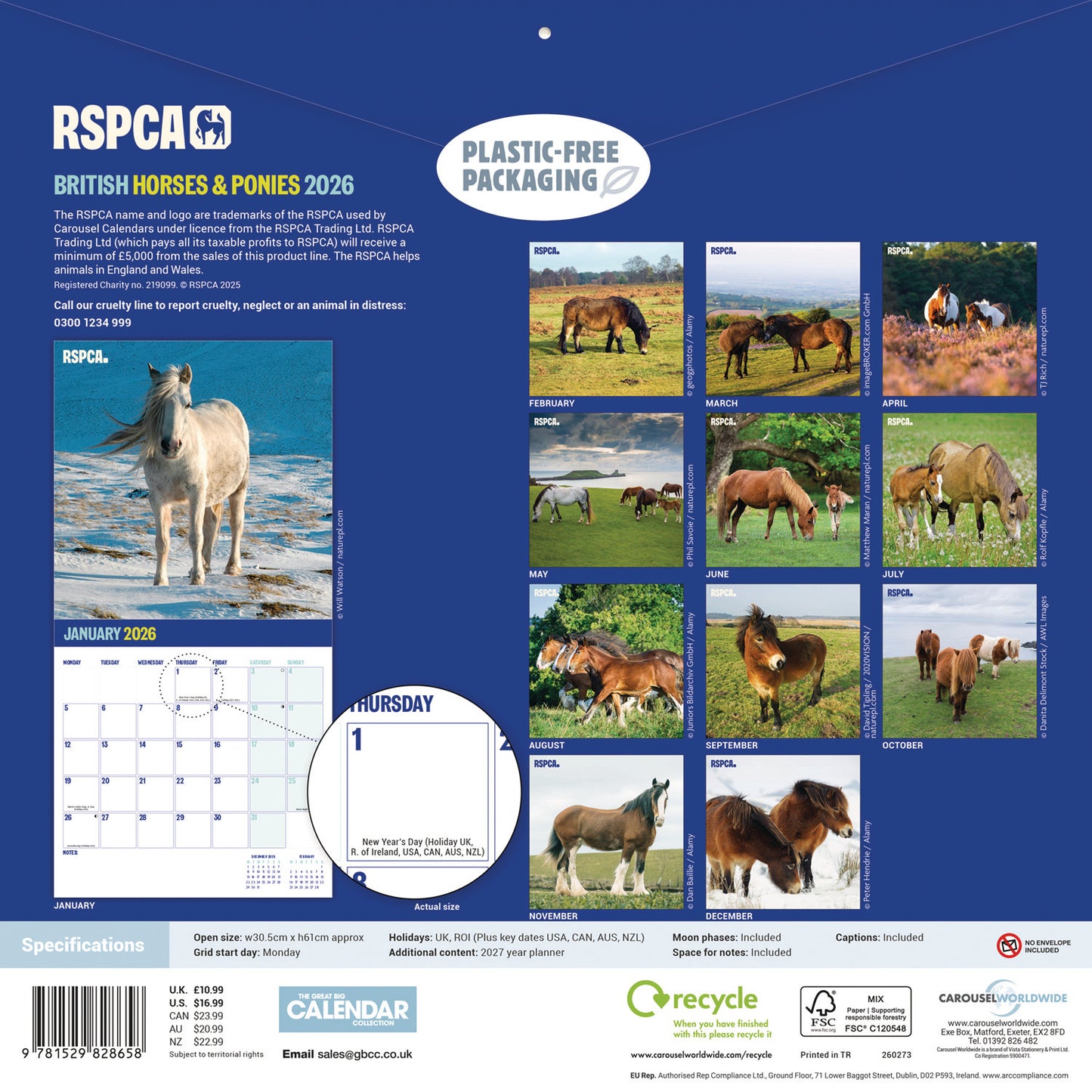 RSPCA British Horses & Ponies Wall Calendar 2026