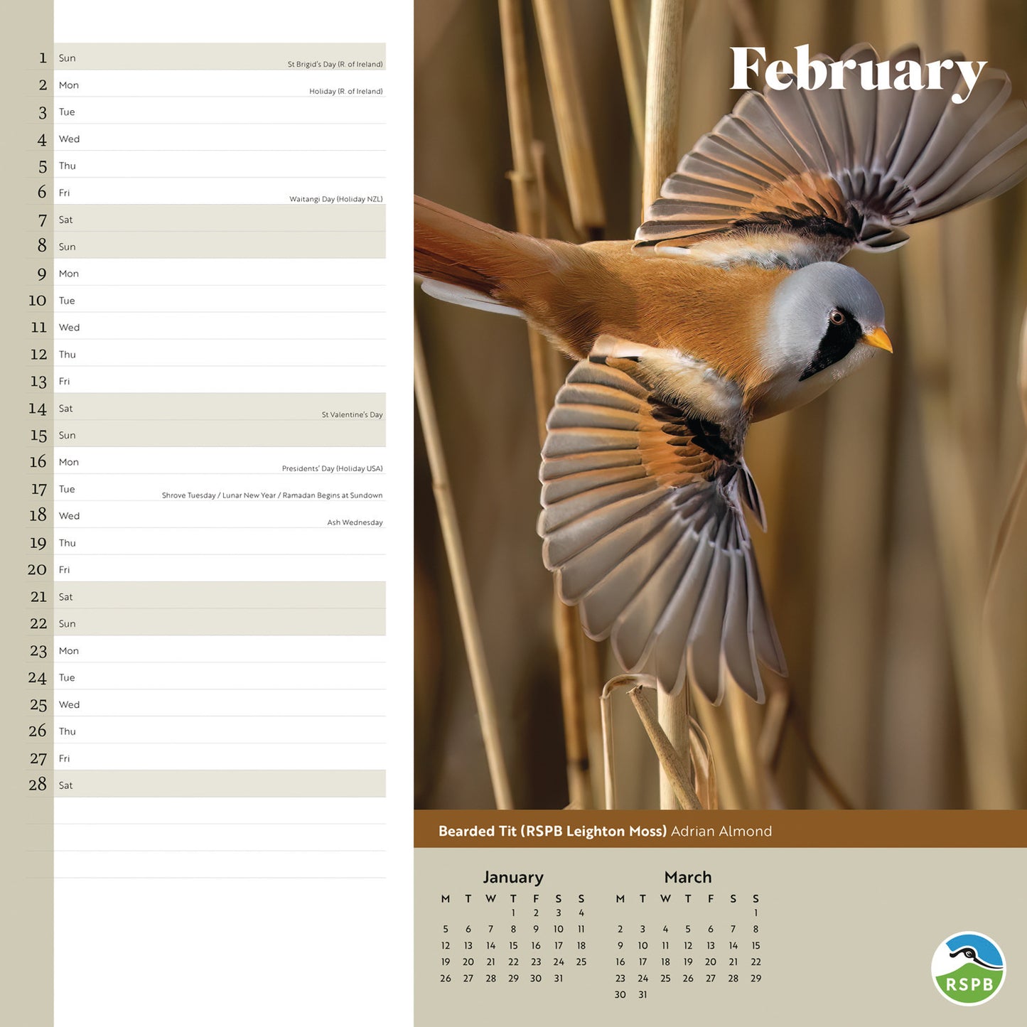 RSPB Inspiring Nature Photo Competition Wiro Wall Calendar 2026