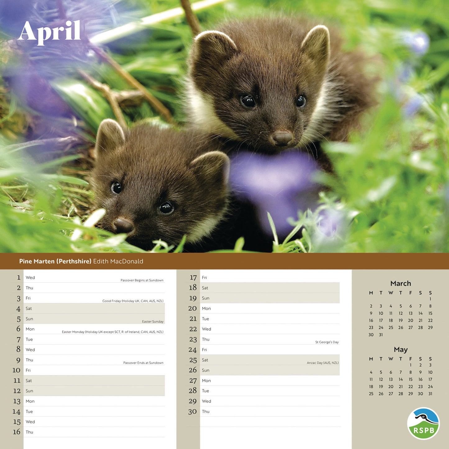 RSPB Inspiring Nature Photo Competition Wiro Wall Calendar 2026