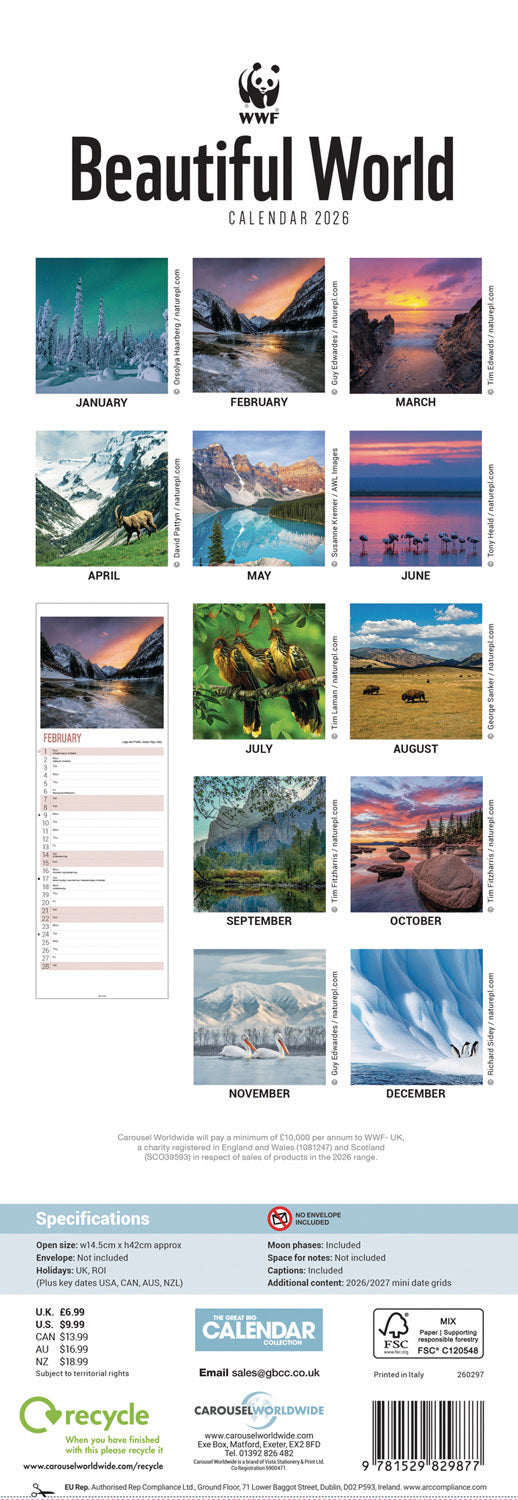 WWF, Beautiful World Slim Calendar 2026