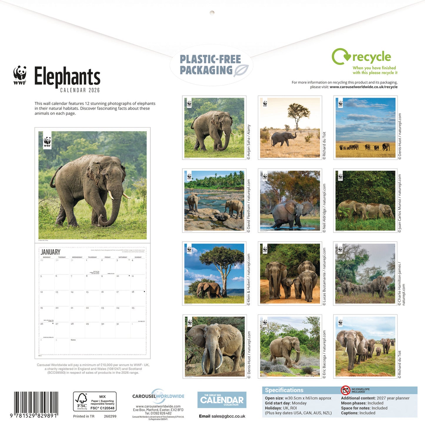 WWF, Elephants Wall Calendar 2026