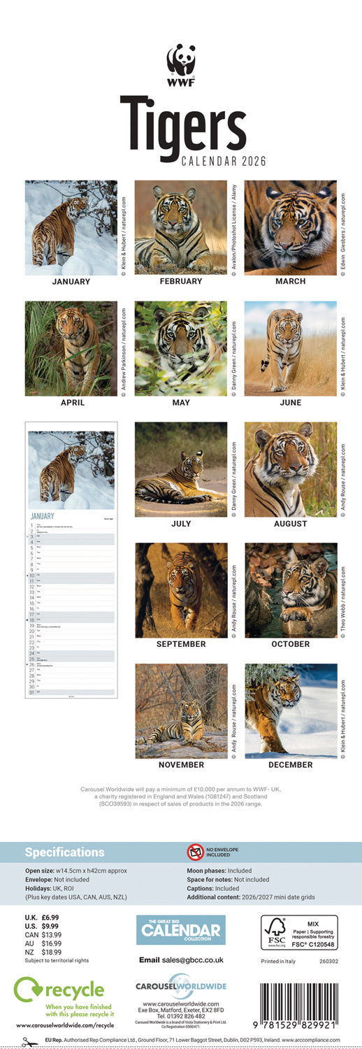 WWF, Tigers Slim Calendar 2026