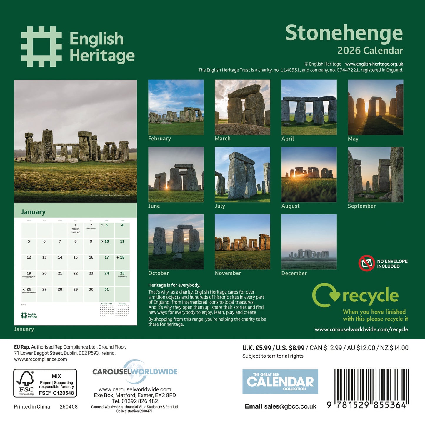 English Heritage, Stonehenge Mini Calendar 2026