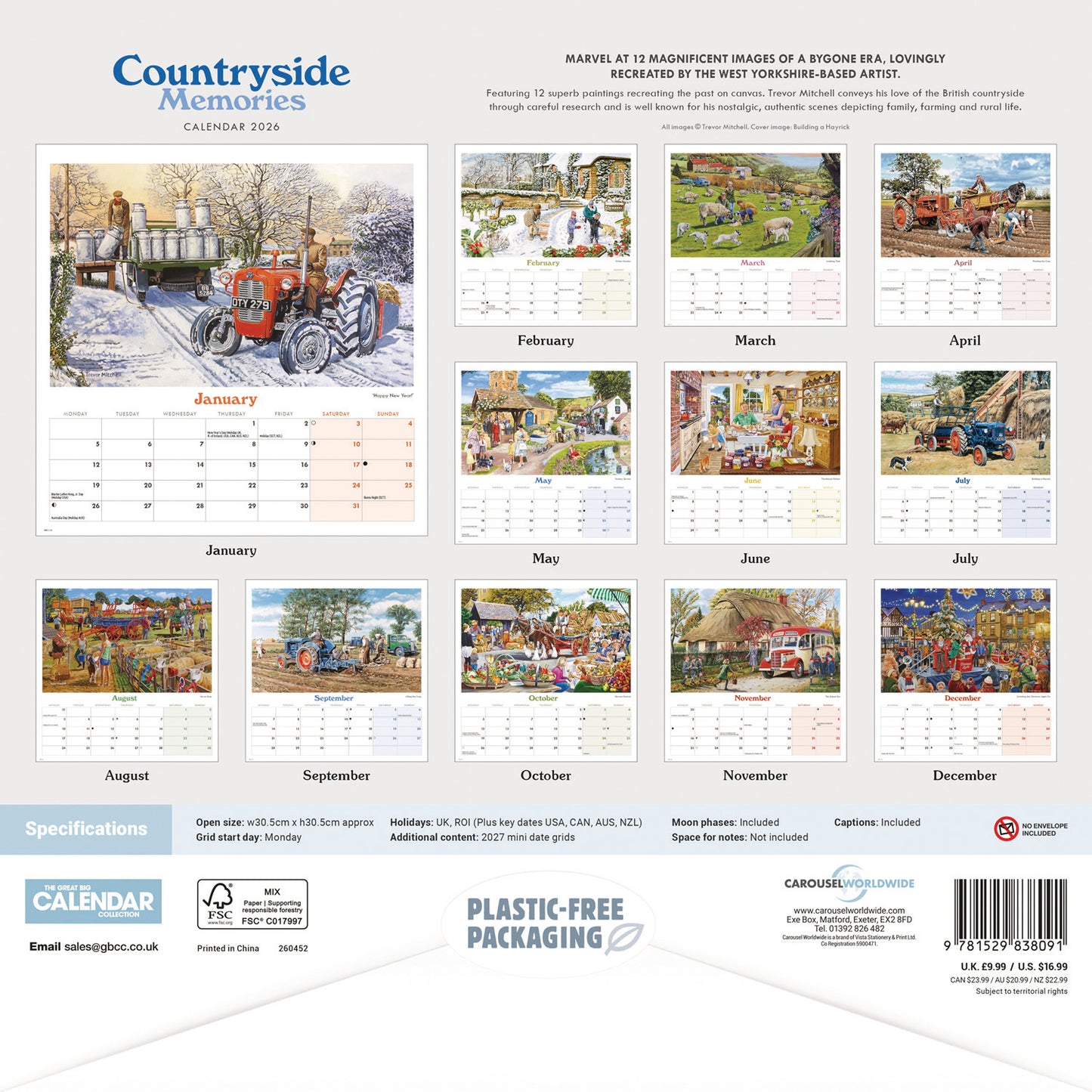 Countryside Memories, Trevor Mitchell Wiro Wall Calendar 2026