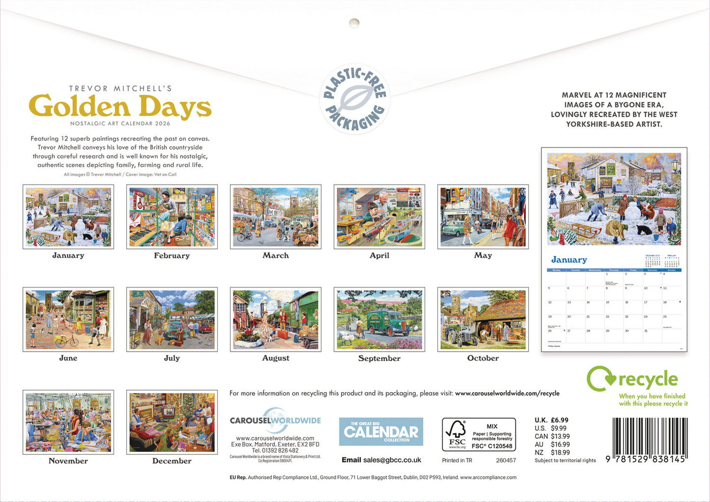 Golden Days, Trevor Mitchell A4 Calendar 2026