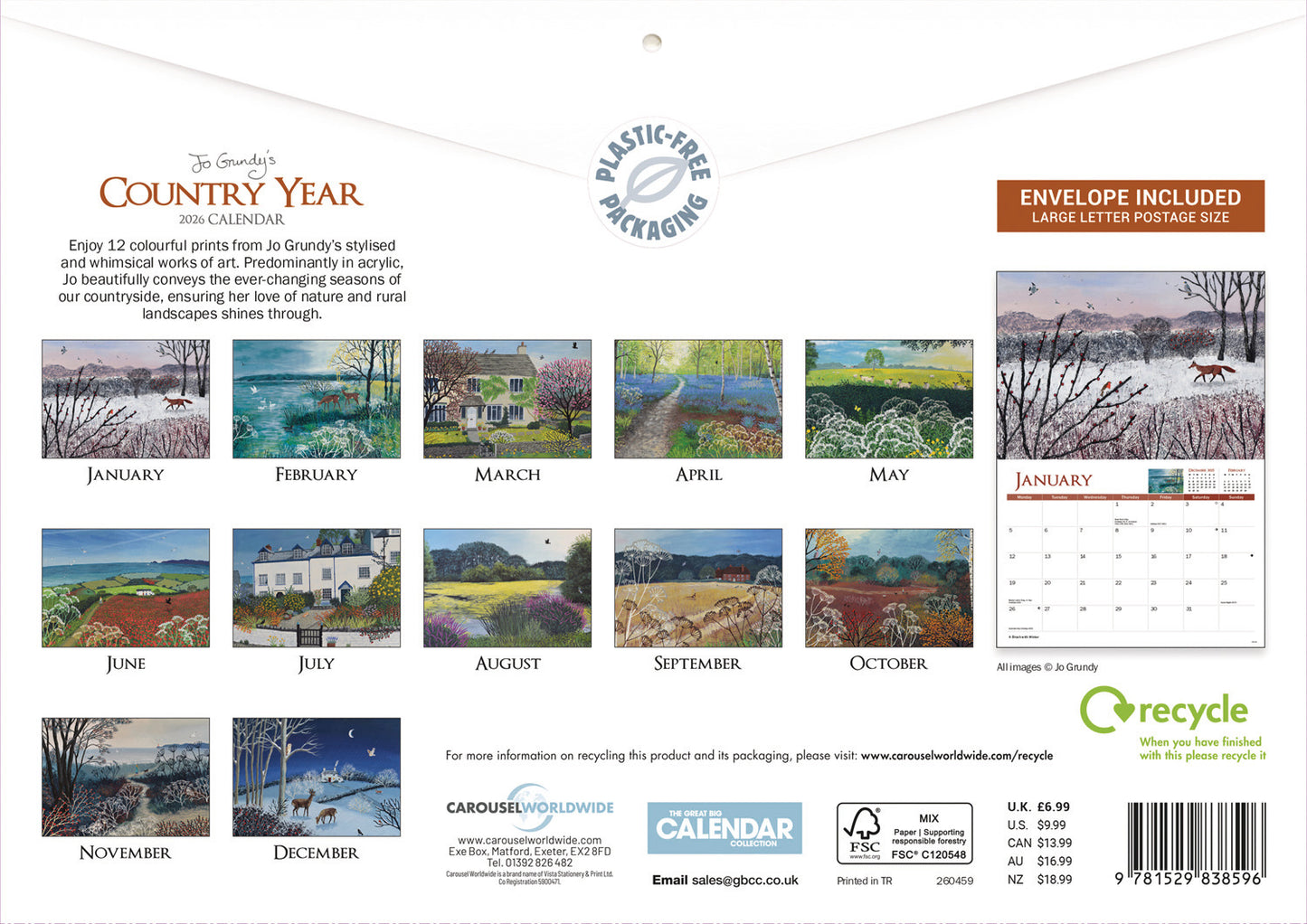 Jo Grundy Country Year A4 Calendar 2026