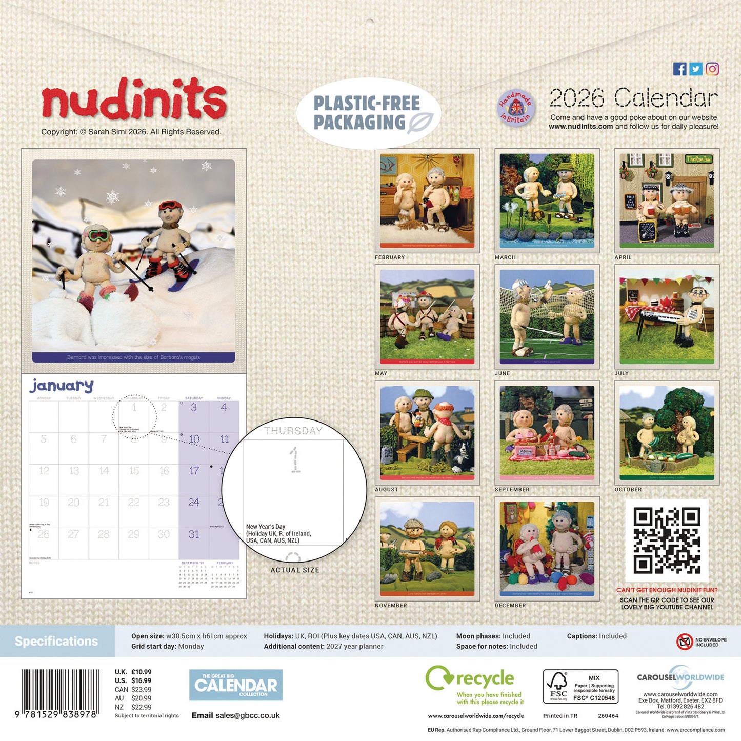 Nudinits Wall Calendar 2026