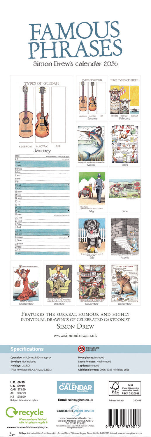 Simon Drews Famous Phrases Slim Calendar 2026