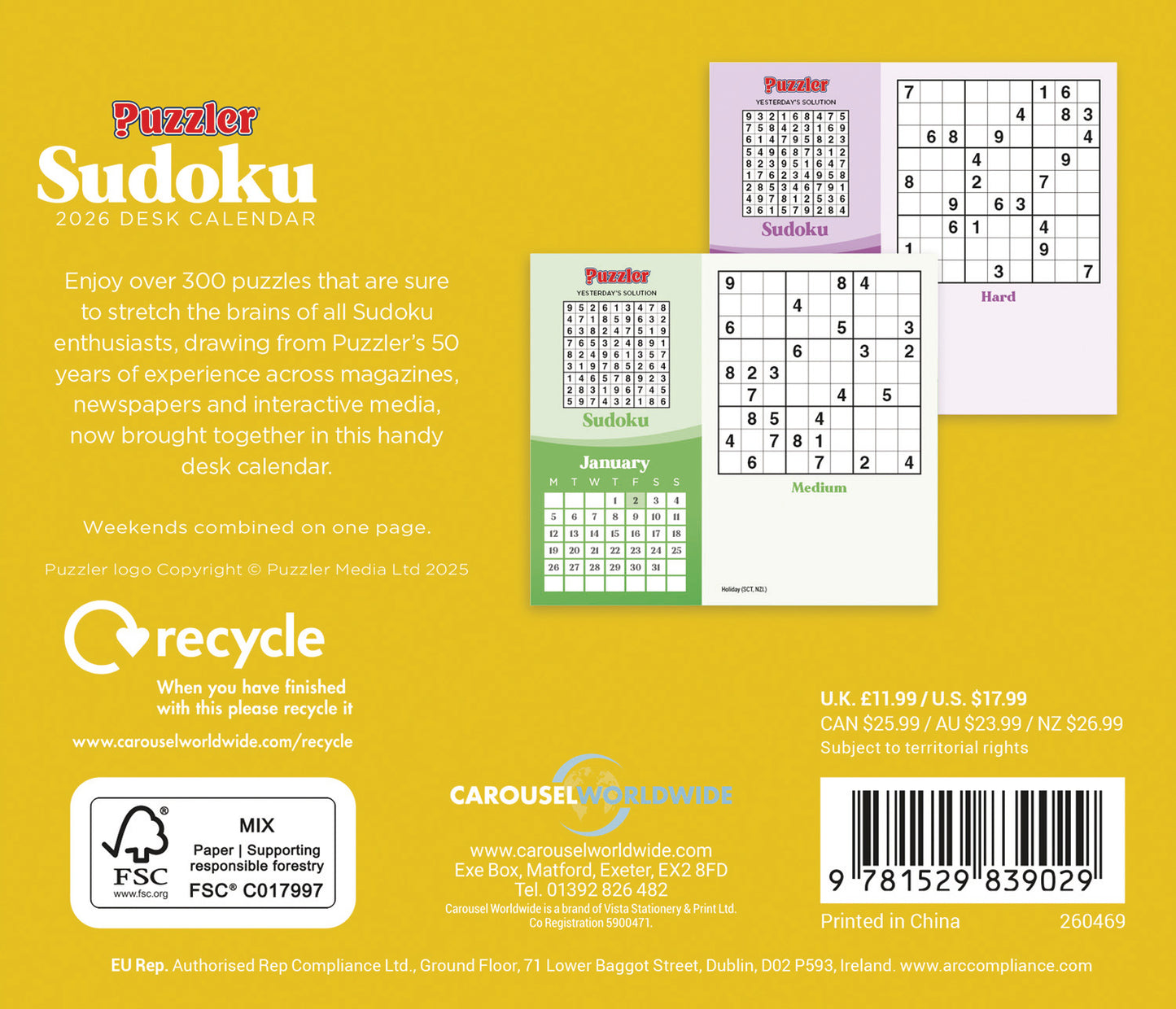 Sudoku, Puzzler Box Calendar 2026