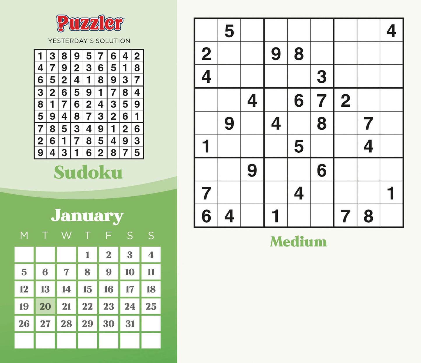 Sudoku, Puzzler Box Calendar 2026