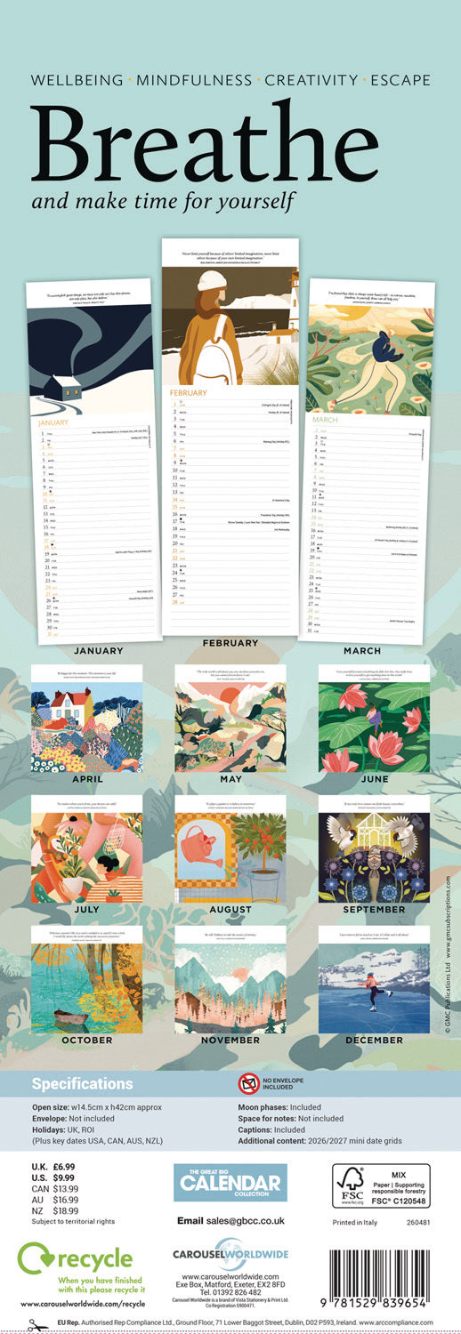 Breathe Slim Calendar 2026