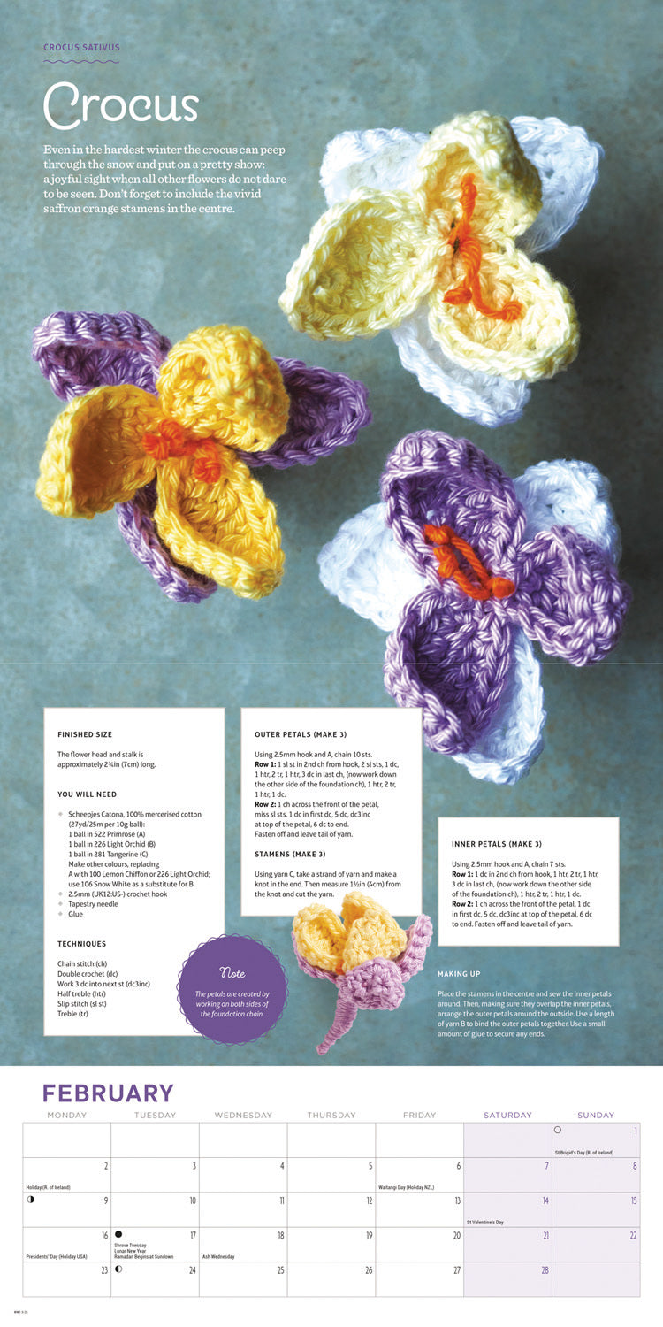 Crocheted Flowers Wall Calendar 2026