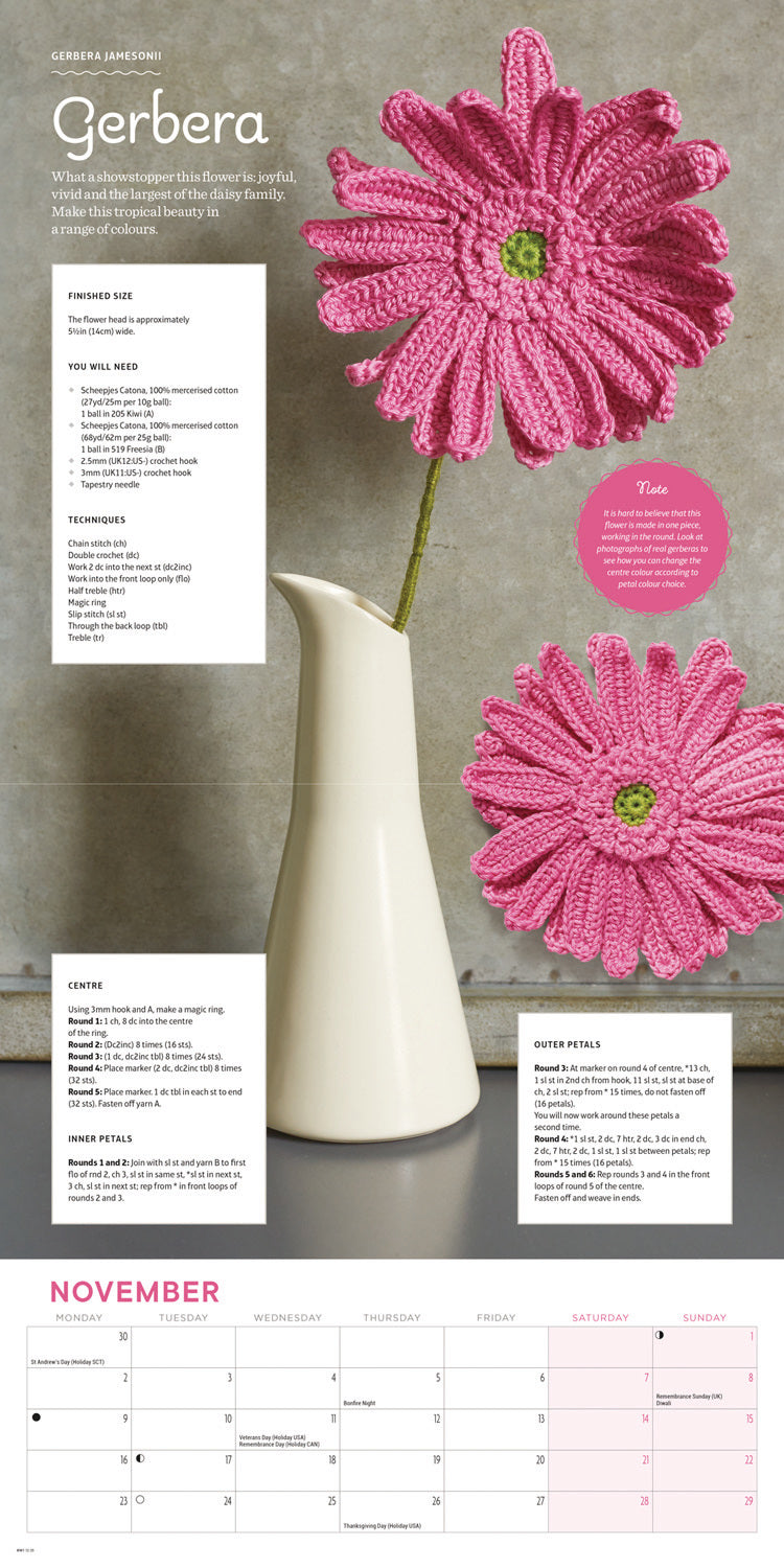 Crocheted Flowers Wall Calendar 2026