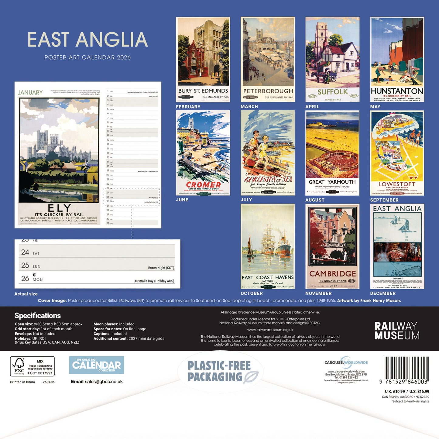 East Anglia Poster Art NRM Wiro Wall Calendar 2026
