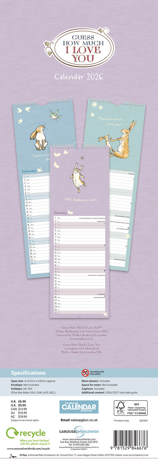 Guess How Much I Love You Slim Calendar 2026