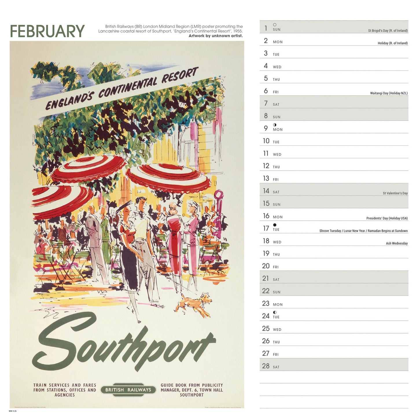 North West England Poster Art NRM Wiro Wall Calendar 2026