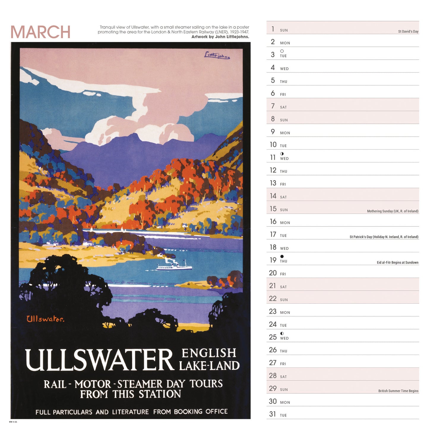 North West England Poster Art NRM Wiro Wall Calendar 2026