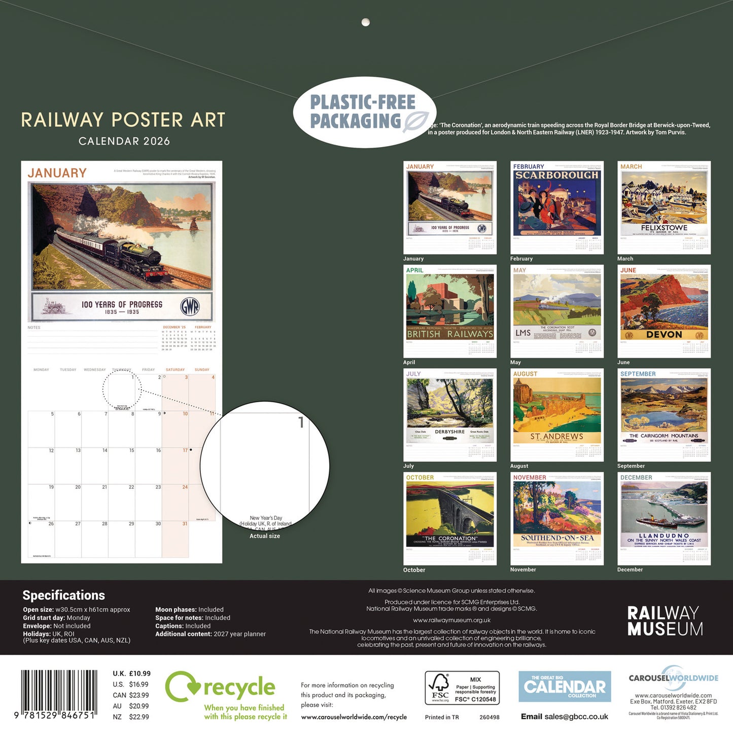 Railway Poster Art NRM Wall Calendar 2026