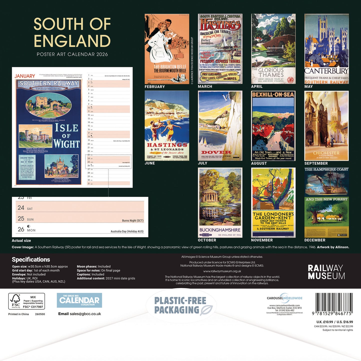 South of England Poster Art NRM Wiro Wall Calendar 2026