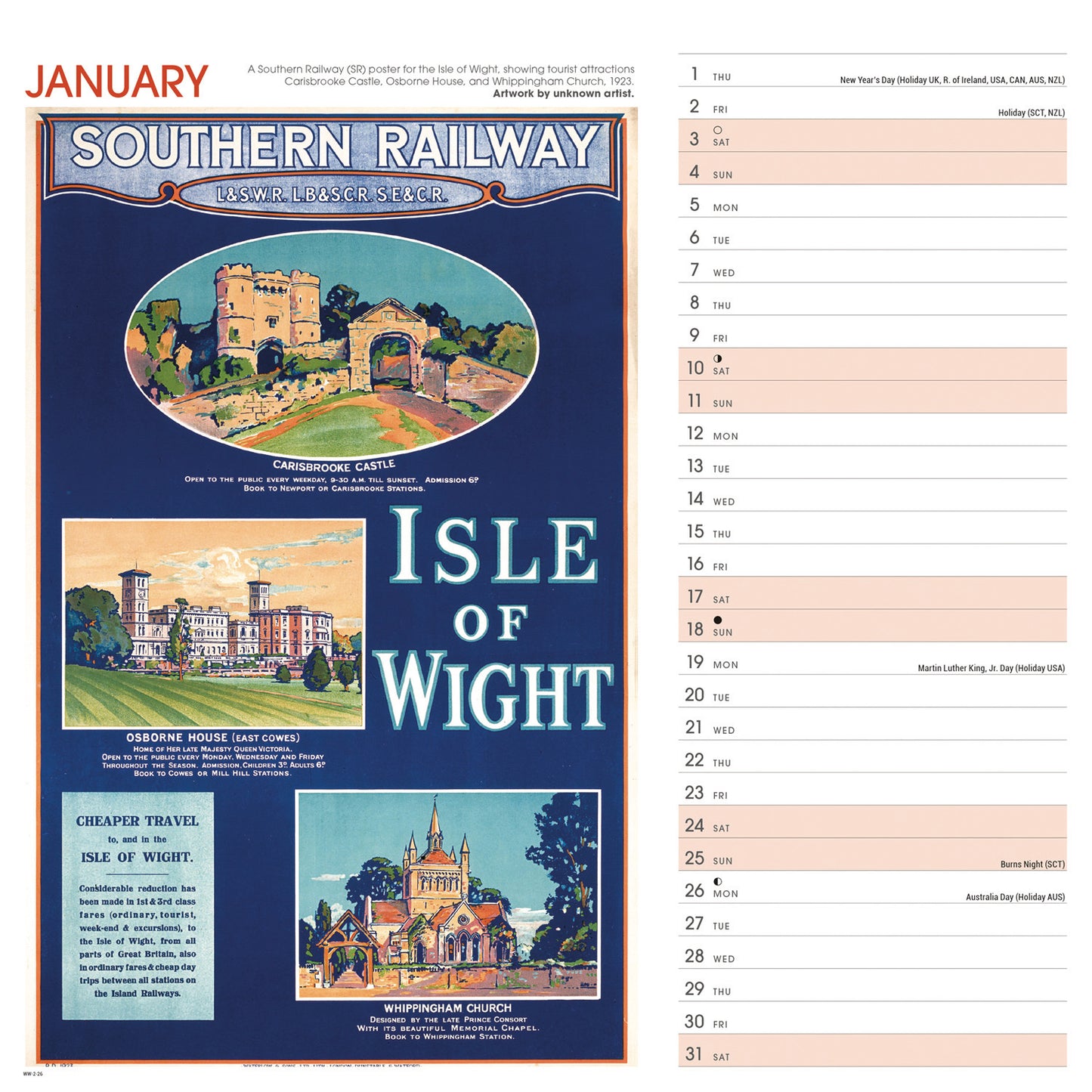 South of England Poster Art NRM Wiro Wall Calendar 2026