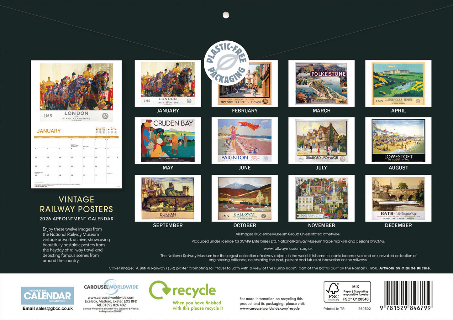 Vintage Railway Posters NRM A4 Calendar 2026