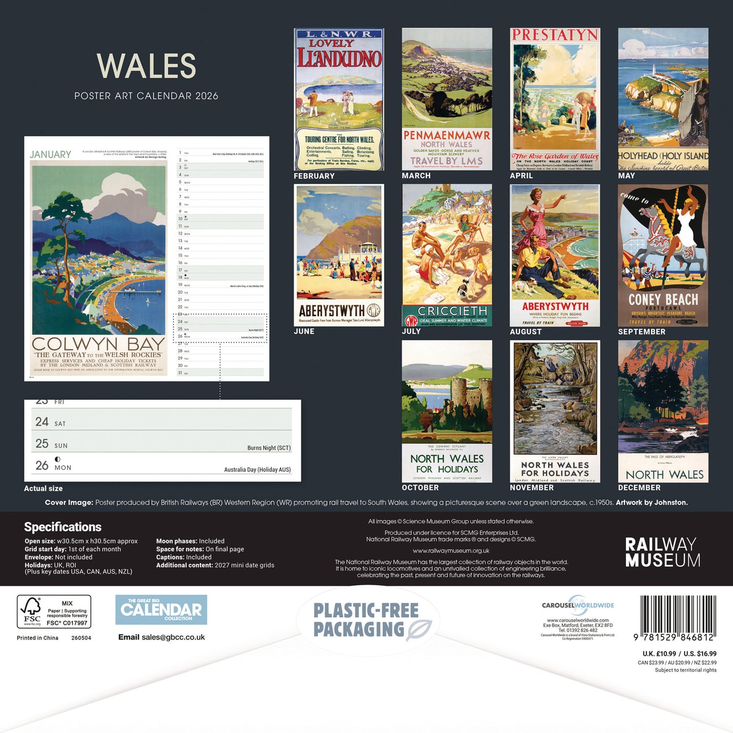 Wales Poster Art NRM Wiro Wall Calendar 2026
