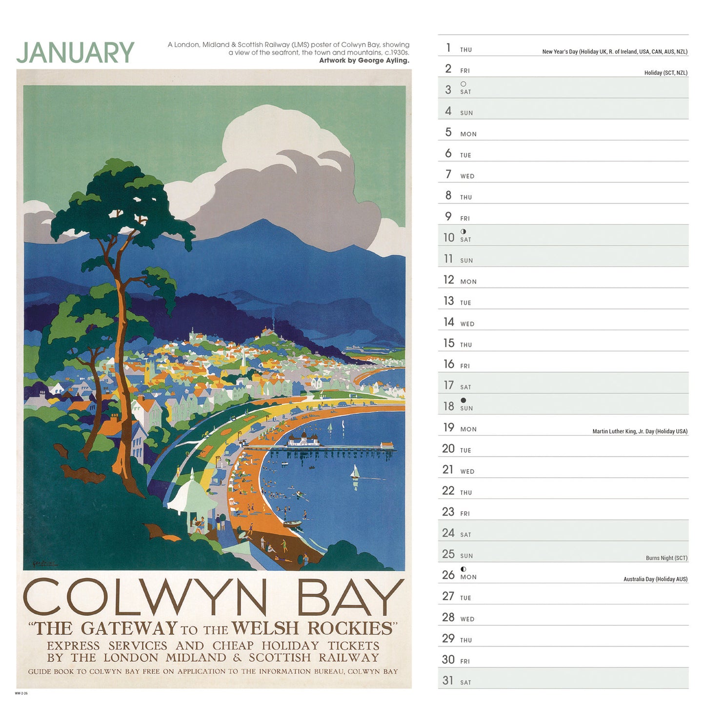 Wales Poster Art NRM Wiro Wall Calendar 2026