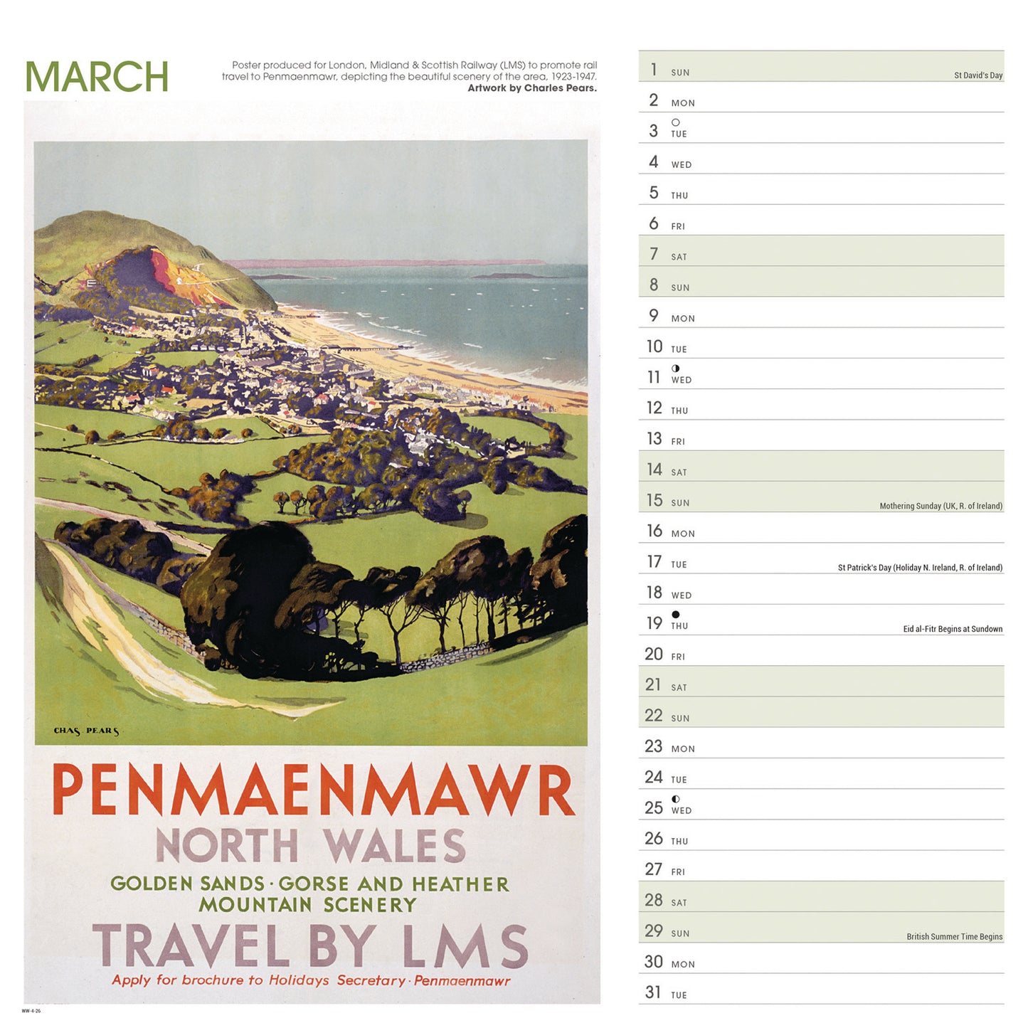 Wales Poster Art NRM Wiro Wall Calendar 2026