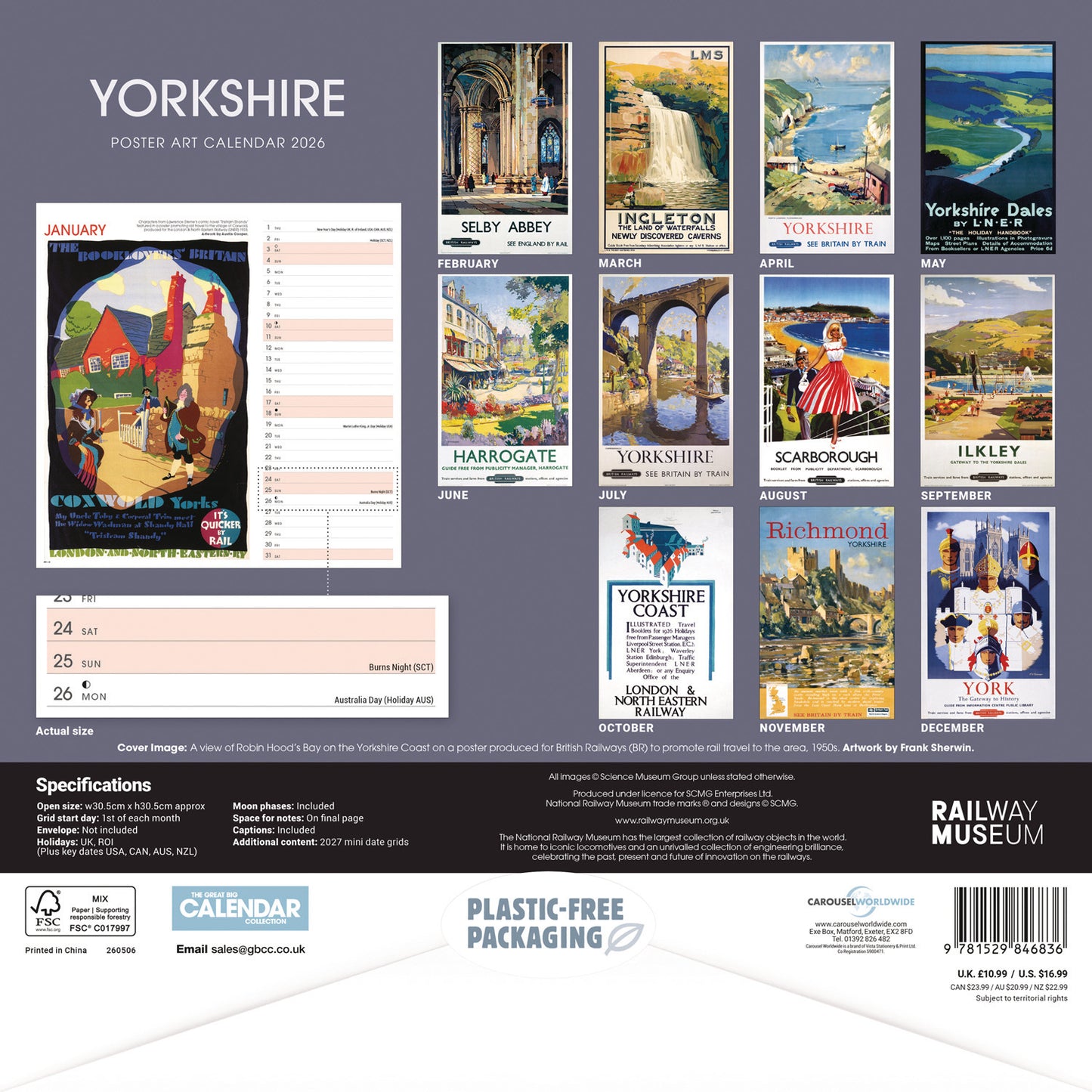 Yorkshire Poster Art NRM Wiro Wall Calendar 2026