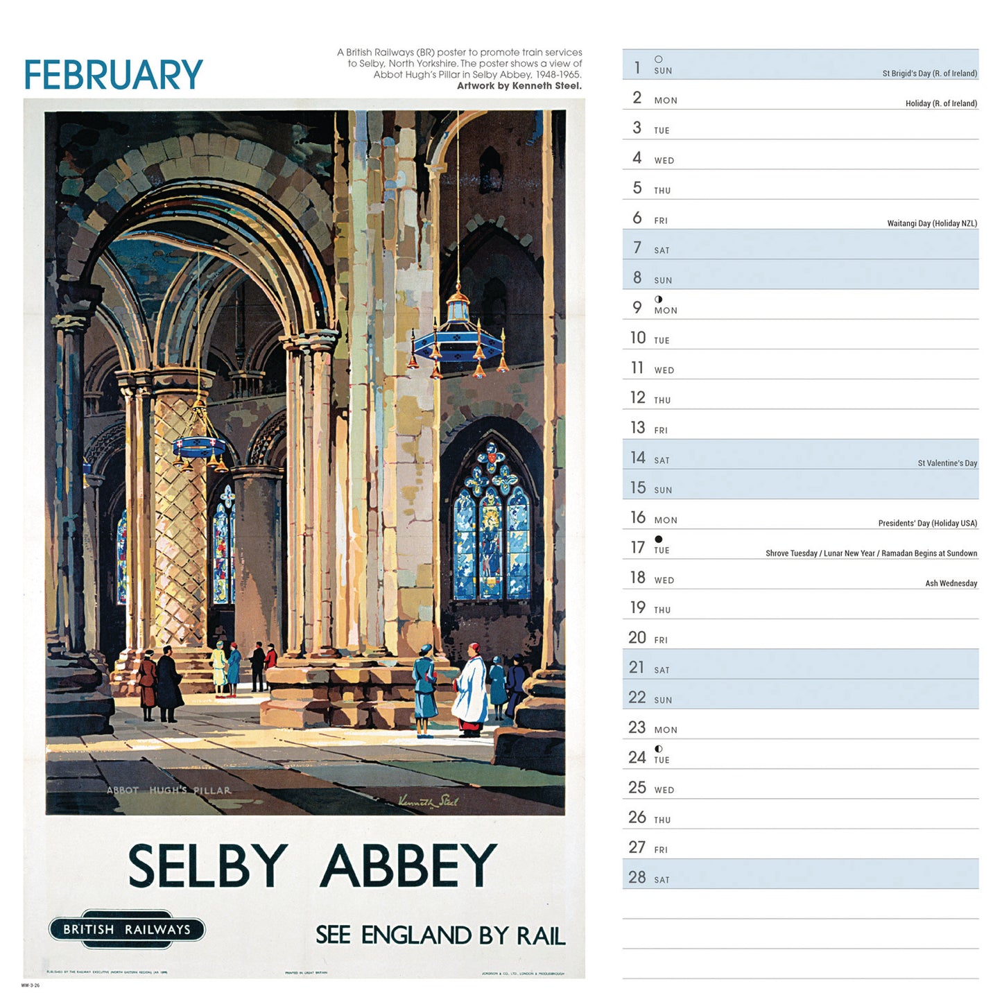 Yorkshire Poster Art NRM Wiro Wall Calendar 2026