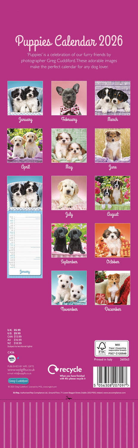 Puppies By Greg Cuddiford Slim / WPL Calendar 2026