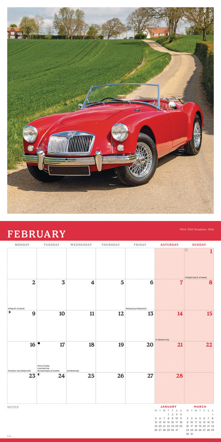 Classic British Cars Wall Calendar 2026