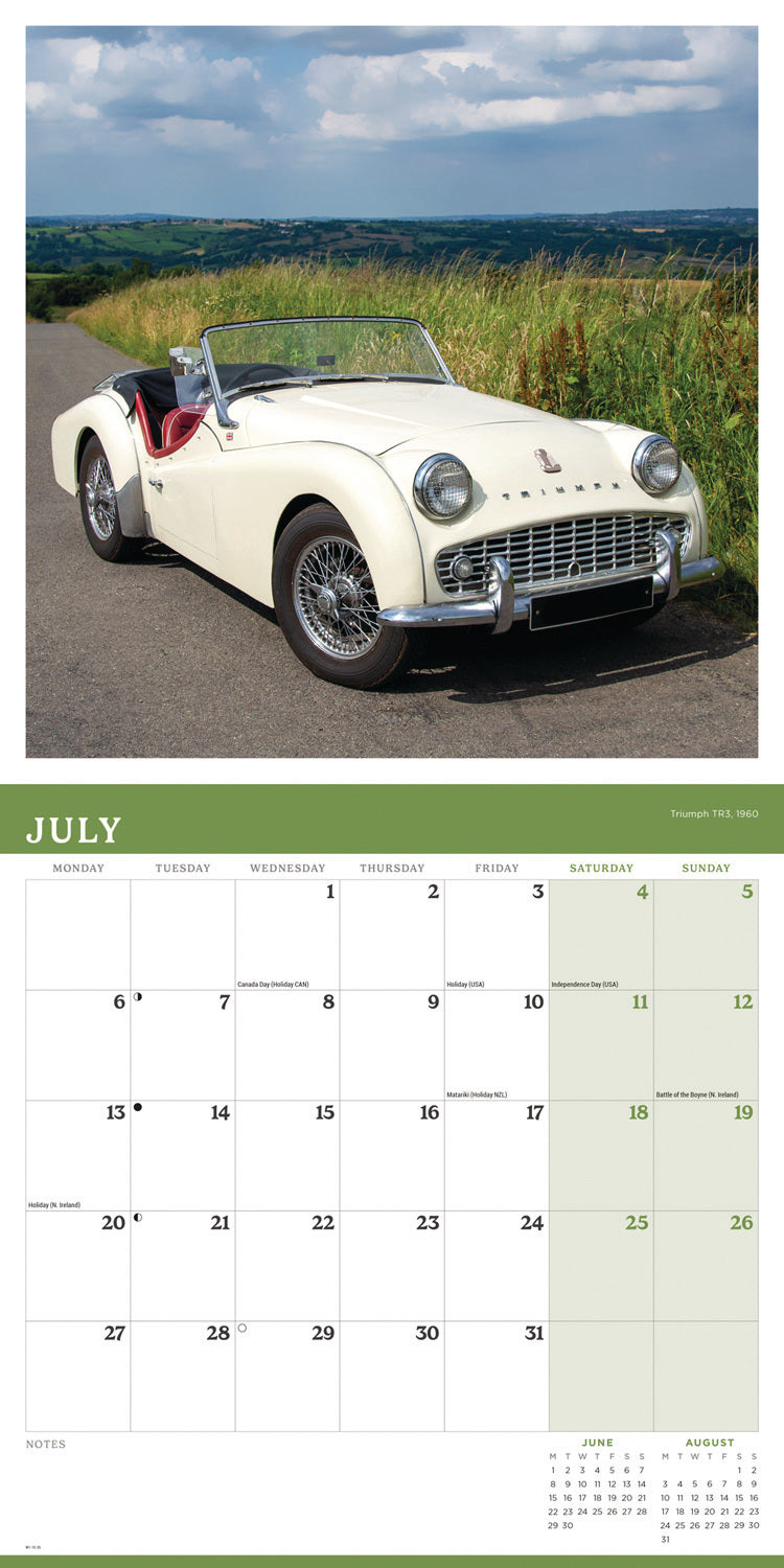 Classic British Cars Wall Calendar 2026