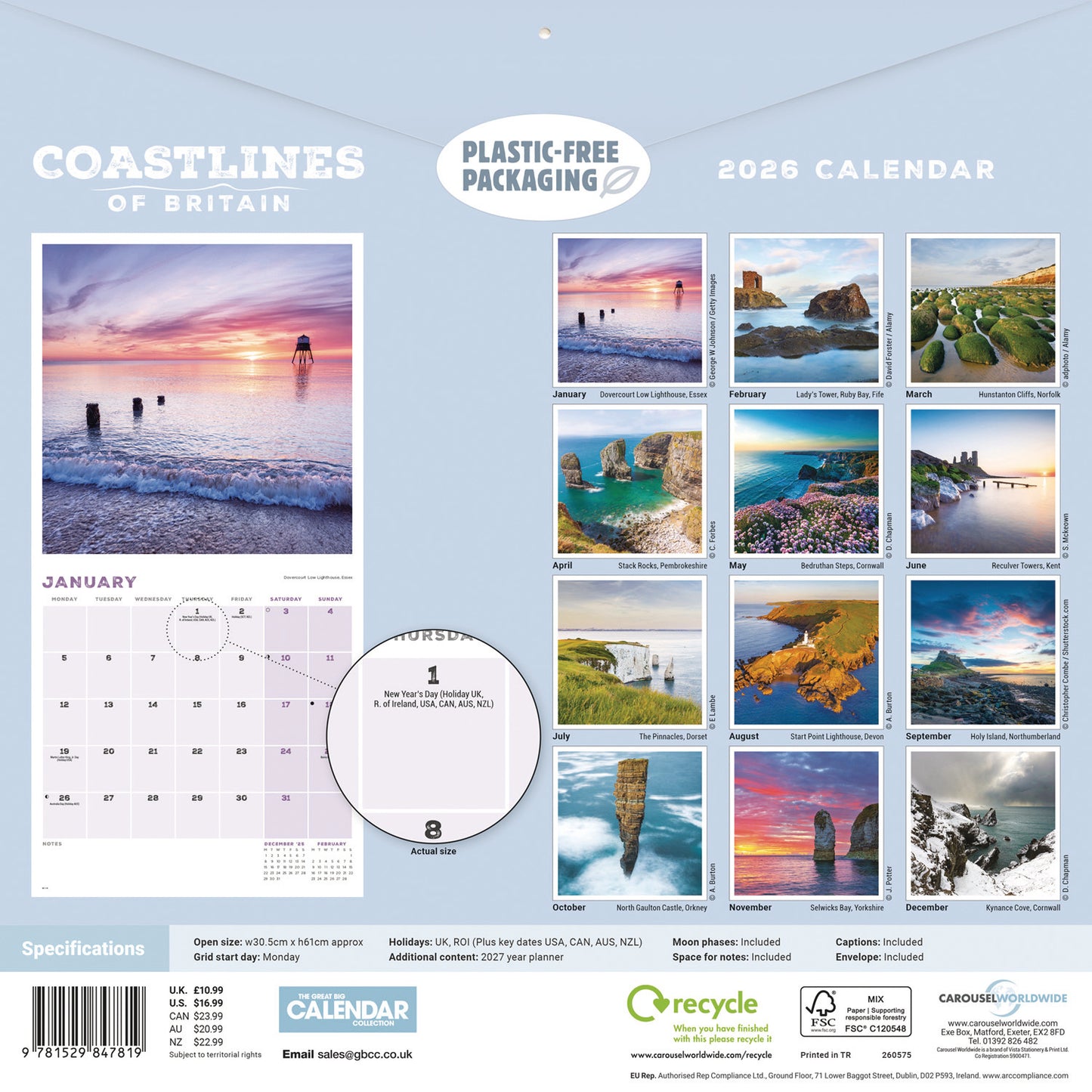 Coastlines of Britain Wall Calendar 2026