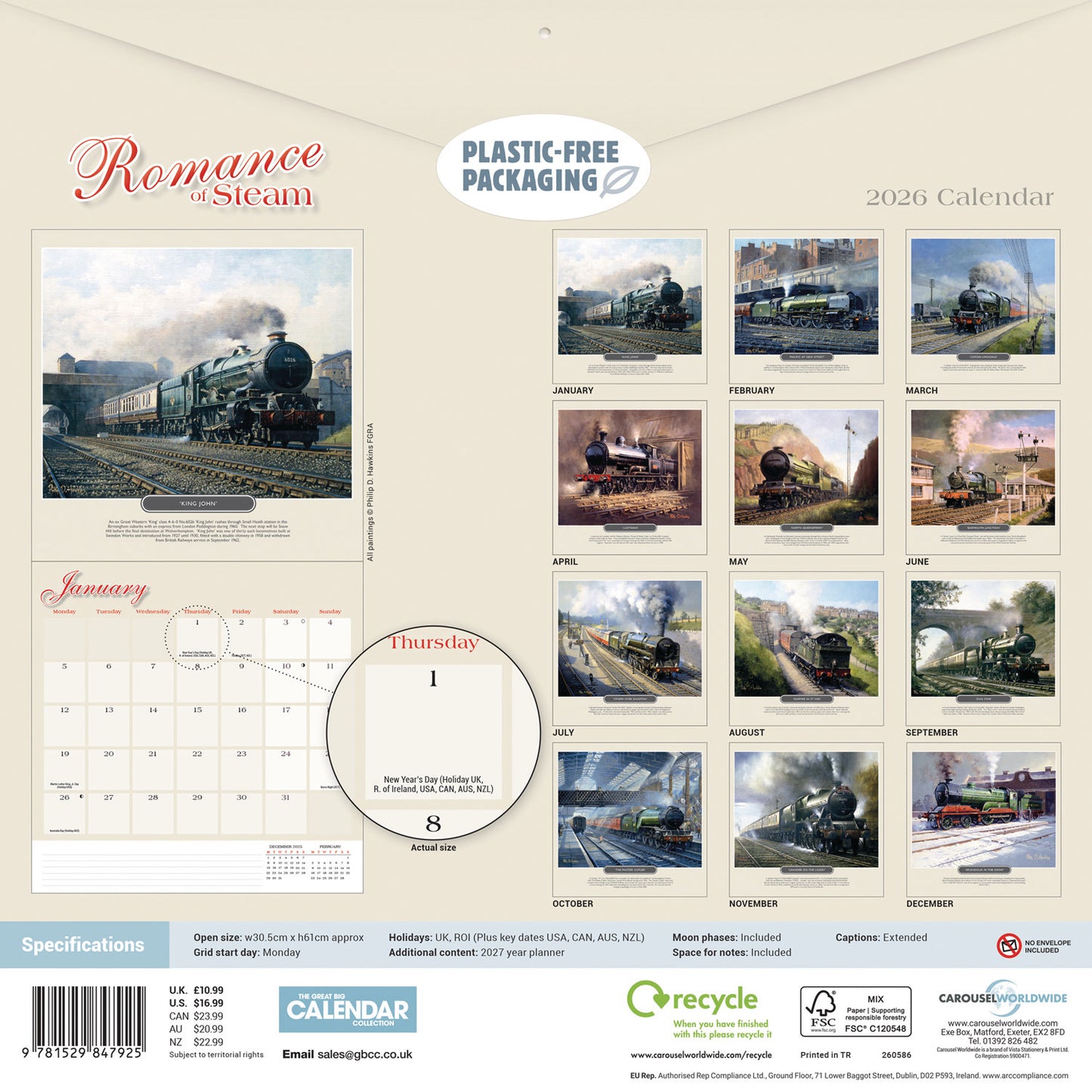 Romance of Steam wall calendar 2026