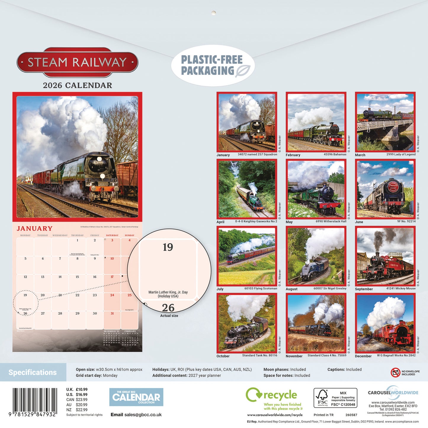 Steam Railway Wall Calendar 2026