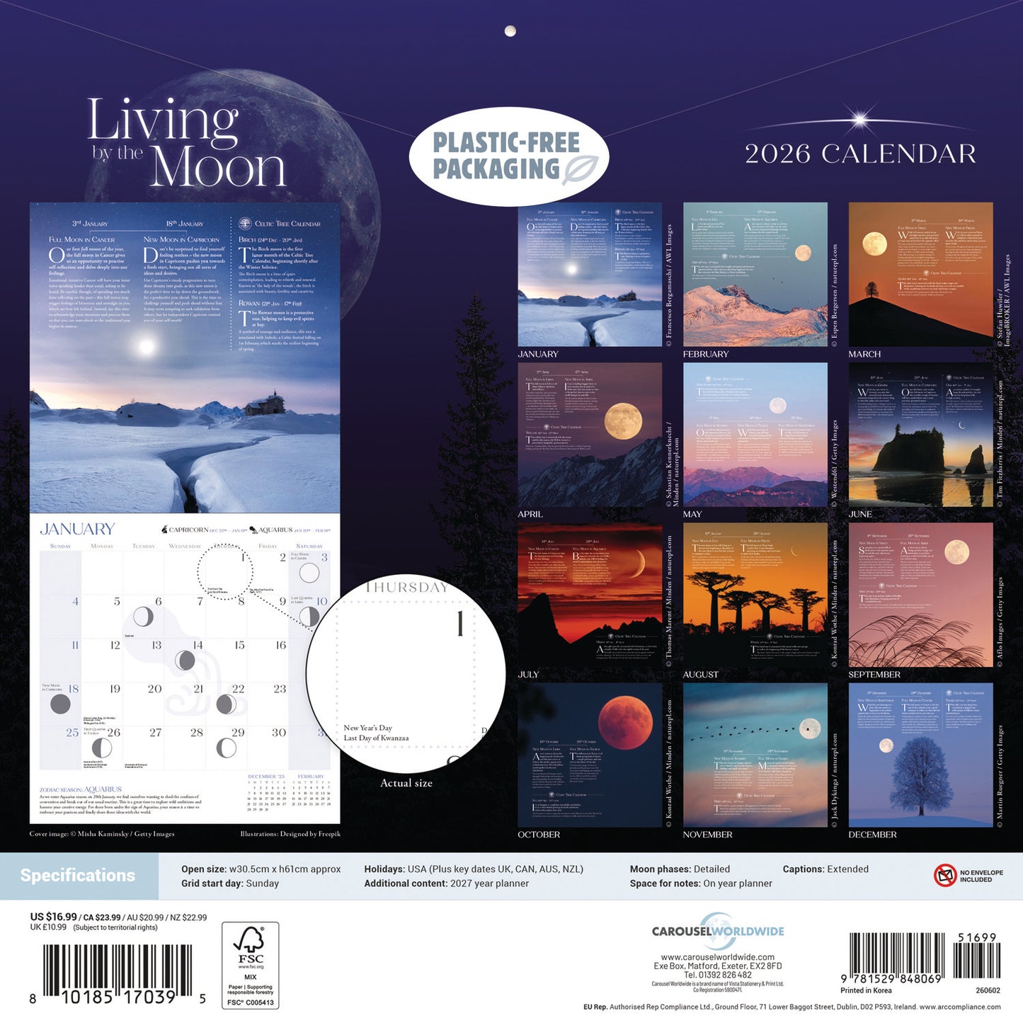 Living By The Moon Wall (Sunday Start) Calendar 2026