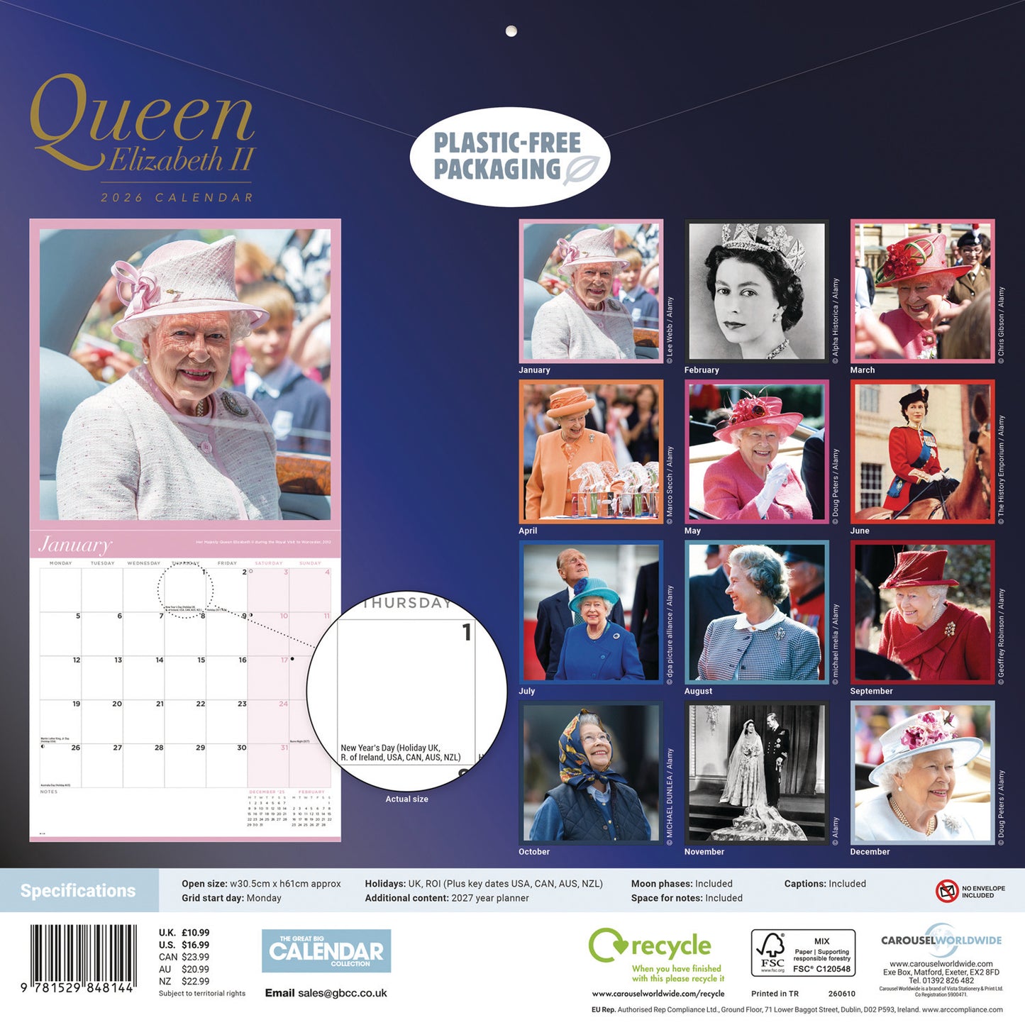 Queen Elizabeth II Wall Calendar 2026