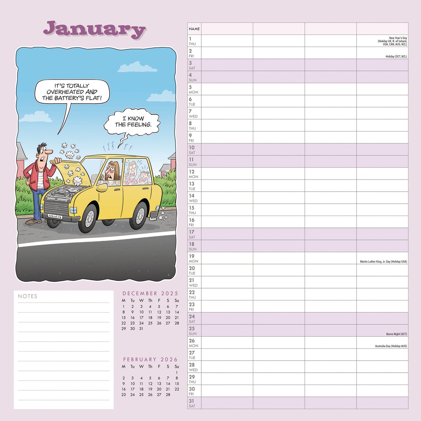 Funny Side of Life Wiro Planner Wall Calendar 2026