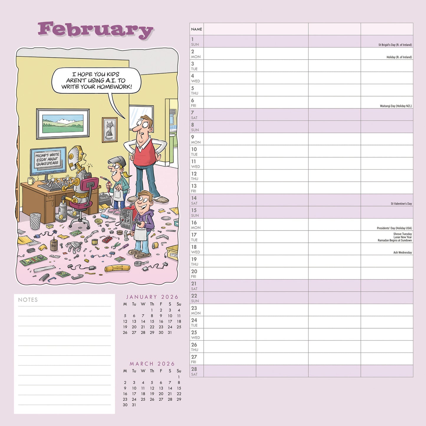 Funny Side of Life Wiro Planner Wall Calendar 2026
