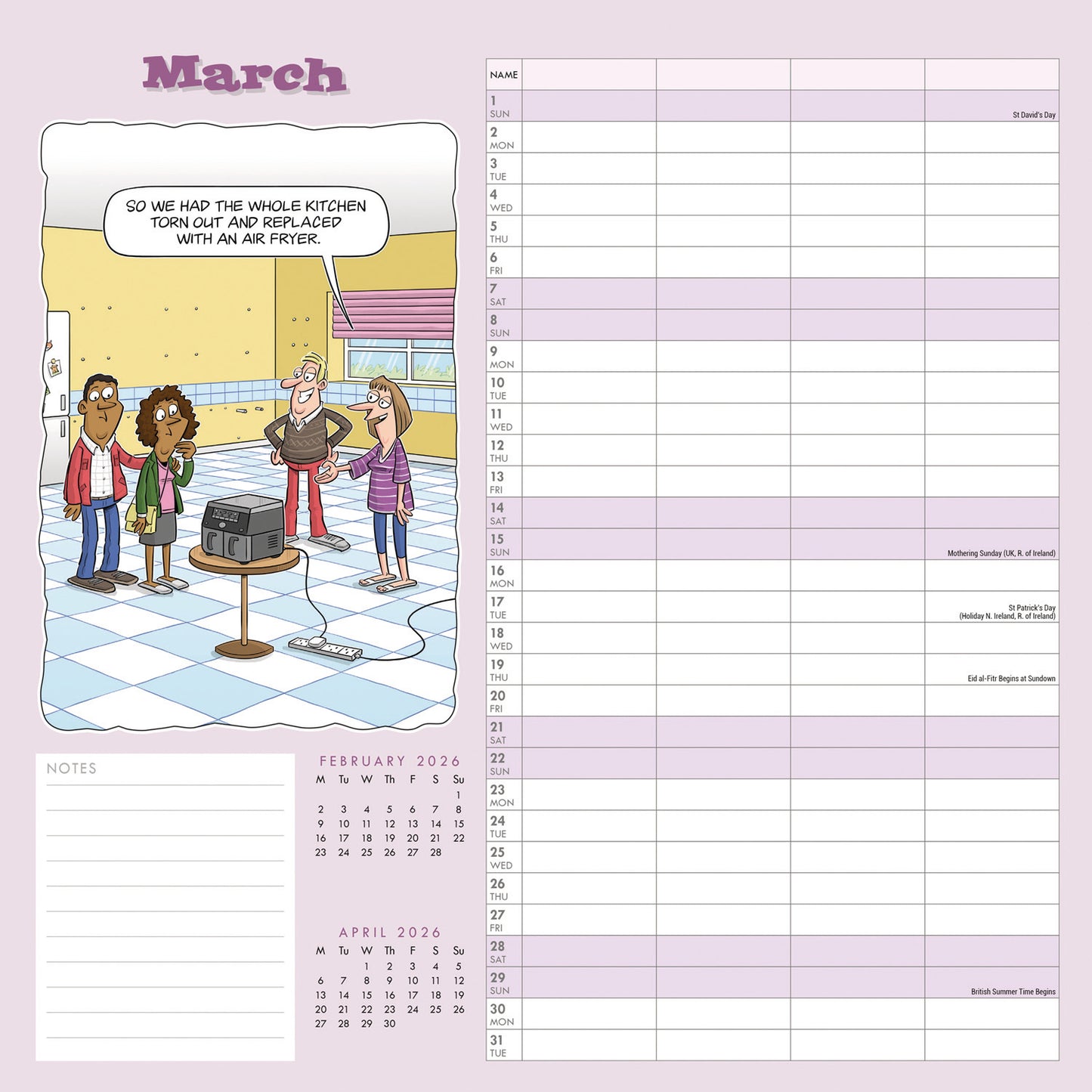 Funny Side of Life Wiro Planner Wall Calendar 2026