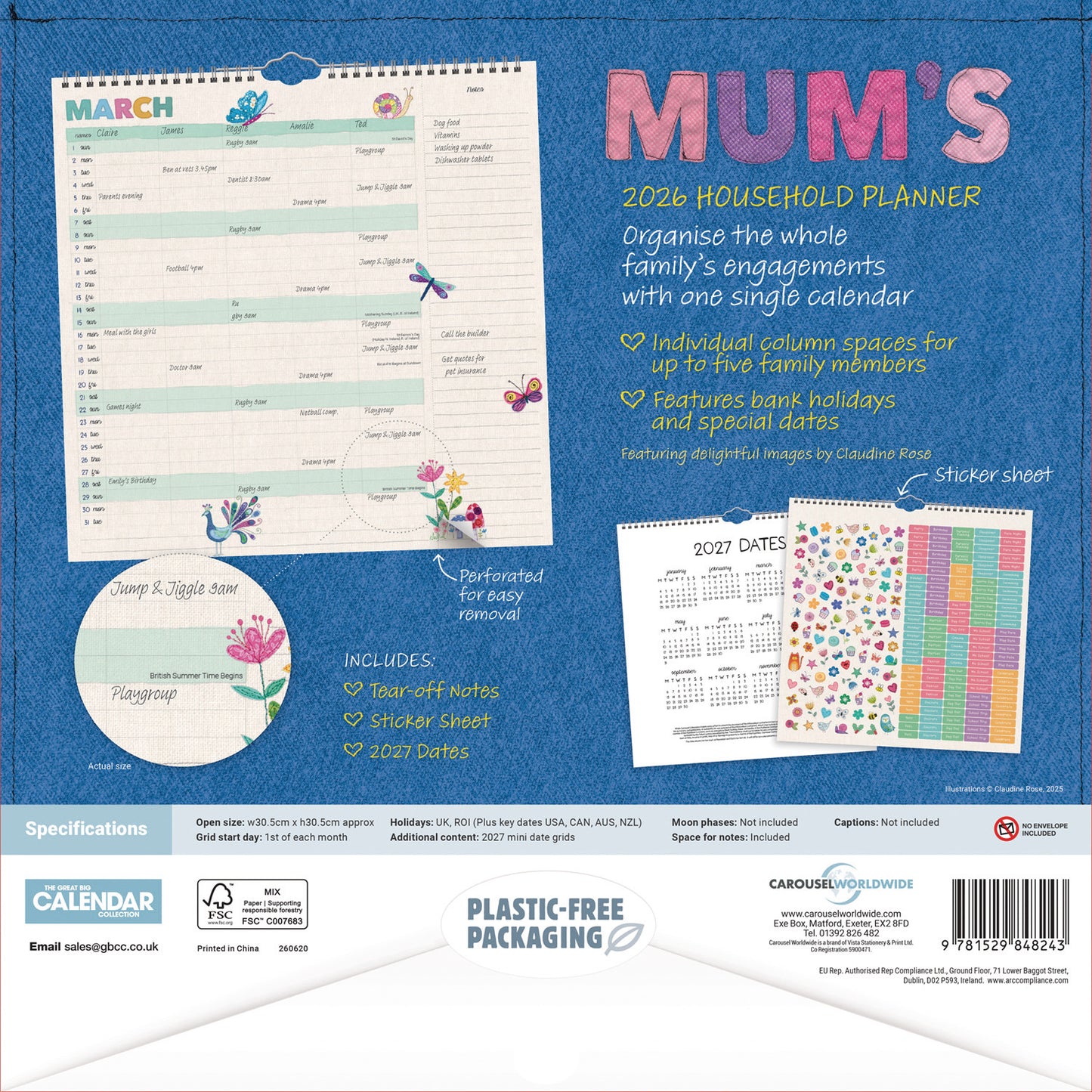 Mums Fabric Household Planner Wall Calendar 2026