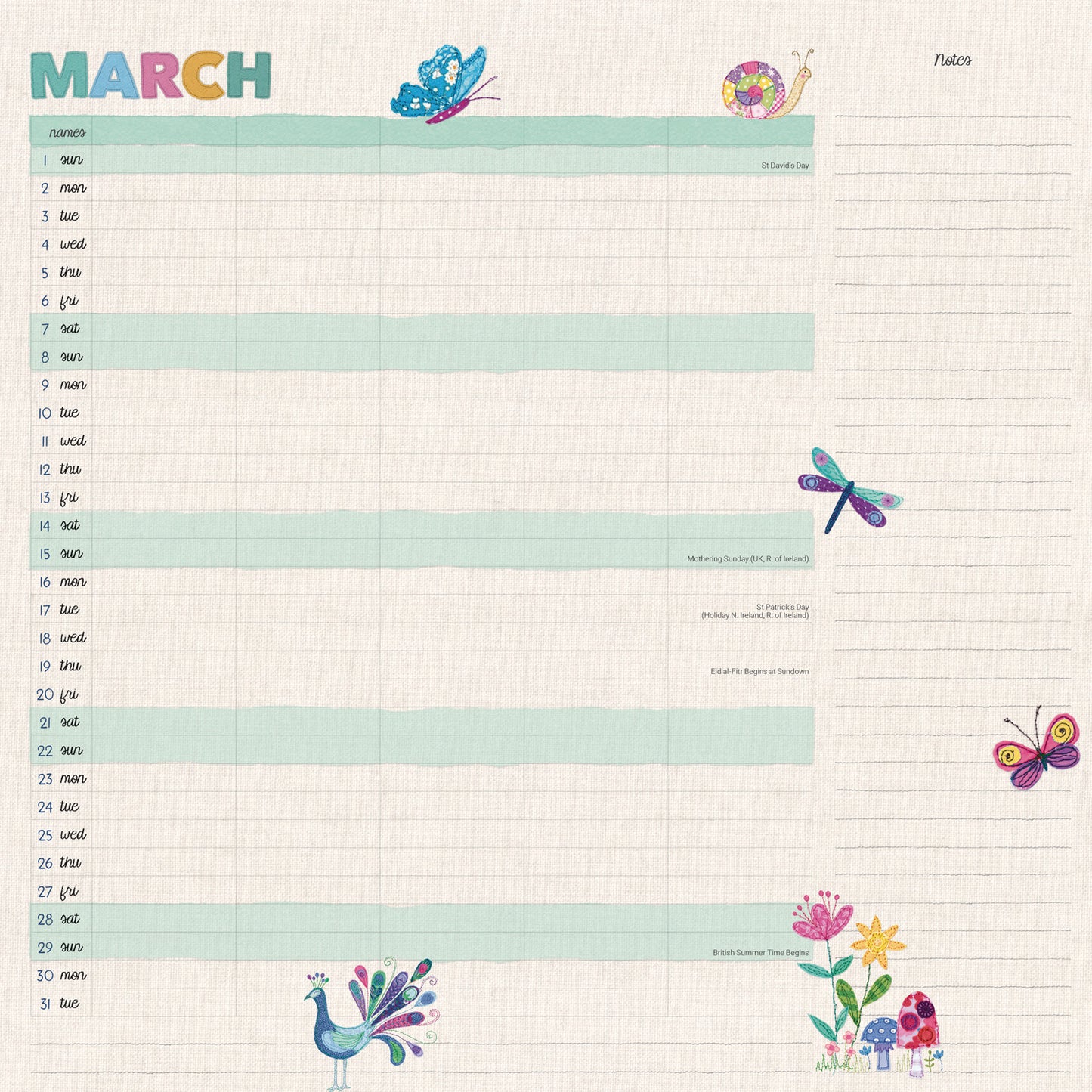 Mums Fabric Household Planner Wall Calendar 2026