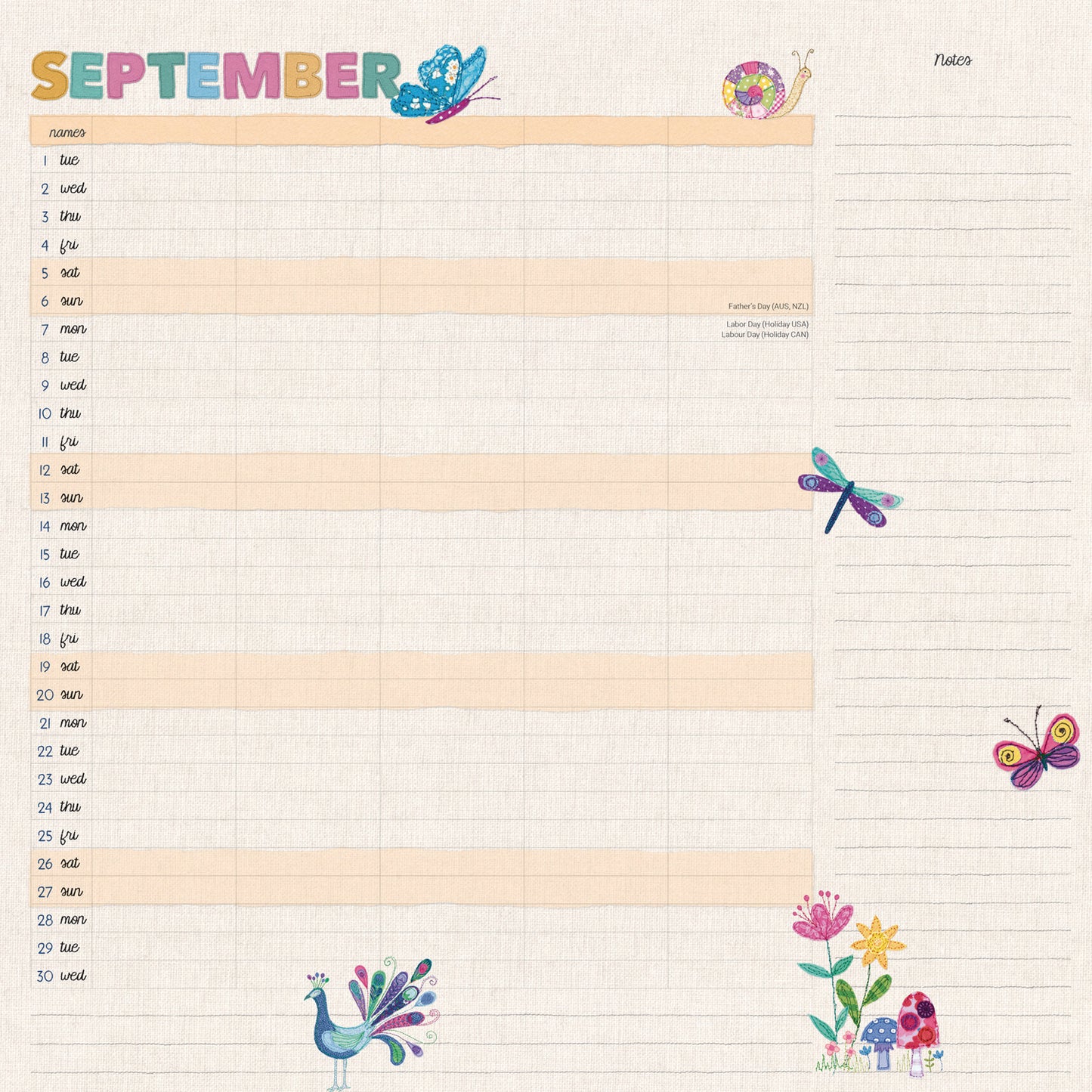 Mums Fabric Household Planner Wall Calendar 2026