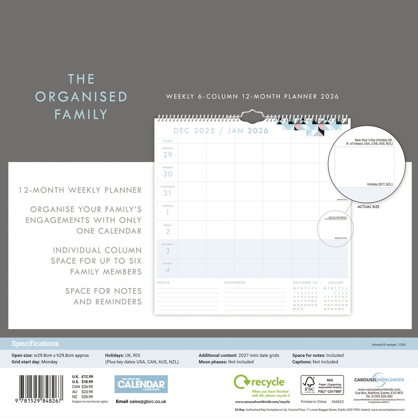 Organised Family (Geometric) WTV Planner Wall Calendar 2026