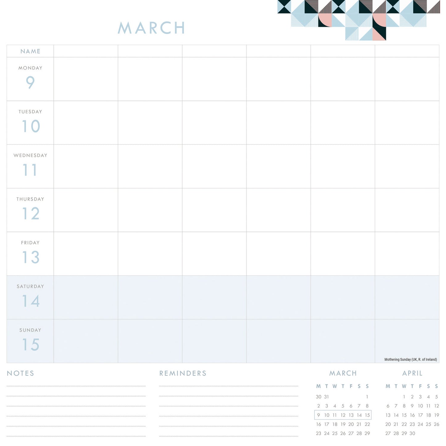 Organised Family (Geometric) WTV Planner Wall Calendar 2026