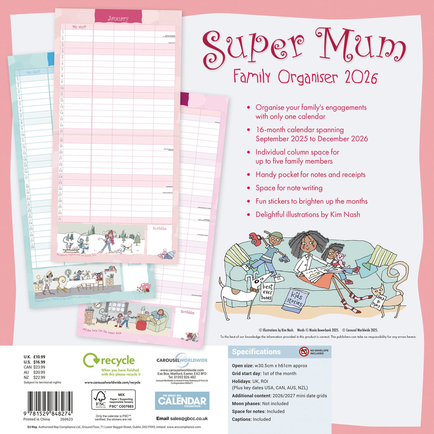 Super Mum, Kim Nash Planner Wall Calendar 2026
