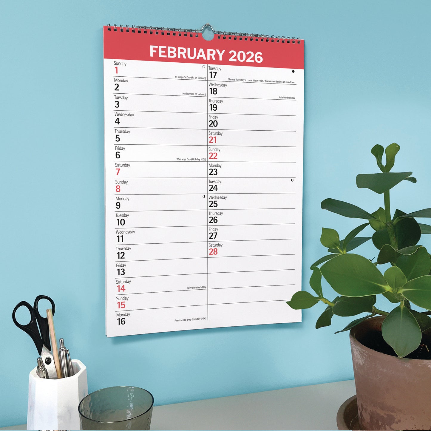 Red & Black Large Engagement Planner A3 Calendar 2026